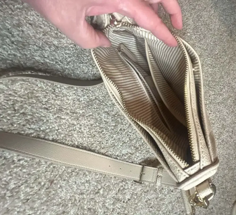 Nanette Lepore Beige Pebbled Faux Leather Crossbody Bag